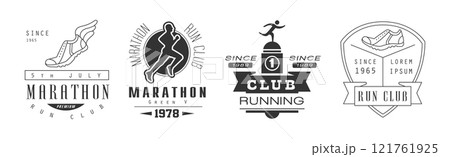 Marathon and Run Club Logo and Monochrome Label Vector Set 121761925