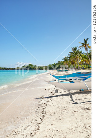 Beautiful beach with bangka boats on Malapascua Island, Philippines. Beautiful beach with bangka boats on Malapascua Island, Philippines. 121762256
