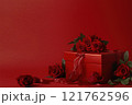 Valentine's day red gift box with roses and ribbons with copy space. Valentine's day background. Concept of love 121762596