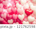 A Valentine's Day background with heart-shaped balloons in shades of pink, white and red. Valentine's day background. 121762598