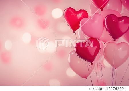 A Valentine's Day background with heart-shaped balloons in shades of pink. Valentine's day background. A Valentine's Day background with heart-shaped balloons in shades of pink. Valentine's day background. 121762604
