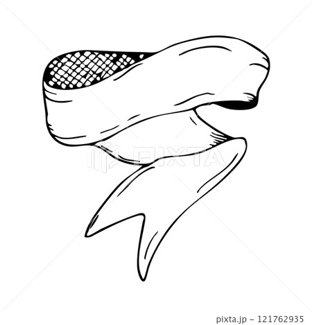 Black and white riibon for first communion or birthday invitation. Hand drawn vector illustration. Black outlines, white background 121762935