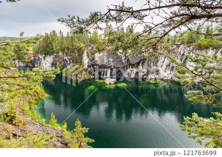 Landscape of the mountain park Ruskeala in the Republic of Karelia 121763699