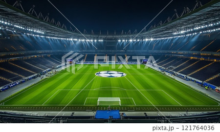 empty football stadium with floodlights empty football stadium with floodlights 121764036