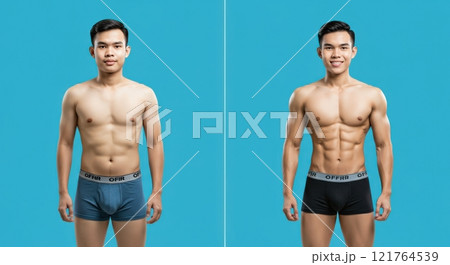 Transformation journey of young asian male fitness before and after toned muscles Transformation journey of young asian male fitness before and after toned muscles 121764539