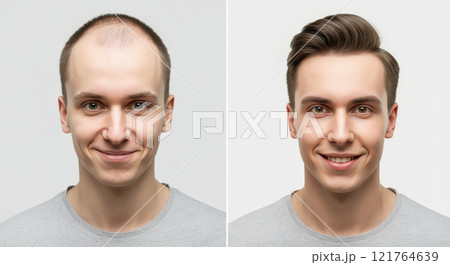 Male hair transformation before and after for hair restoration and confidence boost 121764639