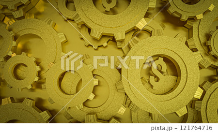 The Dollar Symbol and Gold Gear for Business Concept 3D rendering. 121764716
