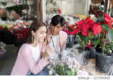 Romantic valentine's day moments flower shop couples sharing love cozy environment heartfelt connection Romantic valentine's day moments flower shop couples sharing love cozy environment heartfelt connection 121764882