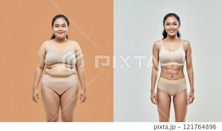 Transformation journey of a young asian woman through fitness and wellness Transformation journey of a young asian woman through fitness and wellness 121764896