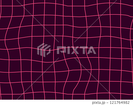Wavy grid seamless pattern. Curved grid, crossed lines. Psychedelic retro style, 80-90s style. Distorted grid. Design for banners, posters, wallpapers and covers. Vector illustration 121764982