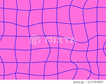 Wavy grid seamless pattern. Curved grid, crossed lines. Psychedelic retro style, 80-90s style. Distorted grid. Design for banners, posters, wallpapers and covers. Vector illustration Wavy grid seamless pattern. Curved grid, crossed lines. Psychedelic retro style, 80-90s style. Distorted grid. Design for banners, posters, wallpapers and covers. Vector illustration 121764987