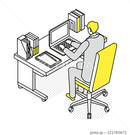 アイソメトリック_オフィスで仕事をしている男性 121765671