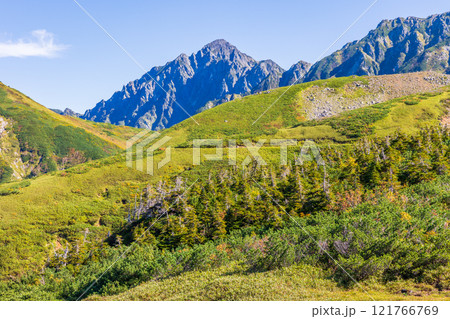 秋の立山黒部アルペンルート　紅葉の天狗平　剱岳 121766769