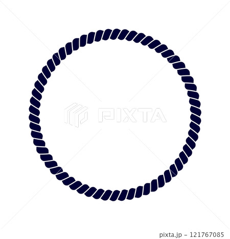 Circle rope frame. Thread, hemp twine, jute, steel cable round element. Vignette for picture or mirror in maritime, yacht or nautical style. Vector graphic illustration 121767085
