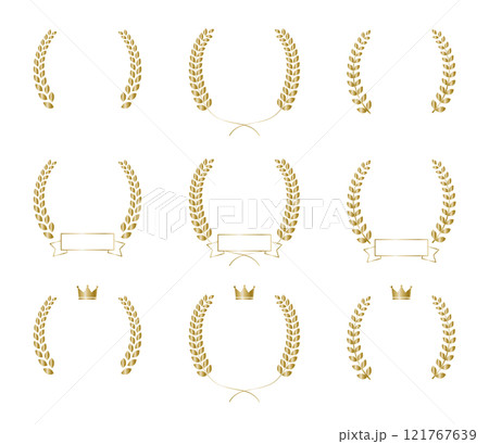 シンプルな金色の月桂樹のフレームセット　ベクター 121767639