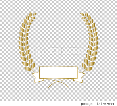 Golden laurel frame with ribbon Vector 121767644