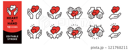 ペアになったハートを持つ手のイラスト＿編集可能なラインアイコンのセット 121768211