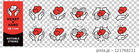 ペアになったハートを持つ手のイラスト＿編集可能なラインアイコンのセット 121768211