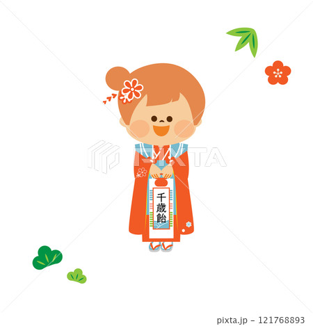 日本の七五三 日本の着物を着た3歳の女の子 かわいいイラスト 日本の七五三 日本の着物を着た3歳の女の子 かわいいイラスト 121768893