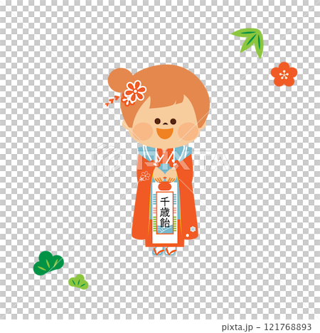 Japanese Shichigosan: A 3-year-old girl wearing a Japanese kimono. Cute illustration 121768893