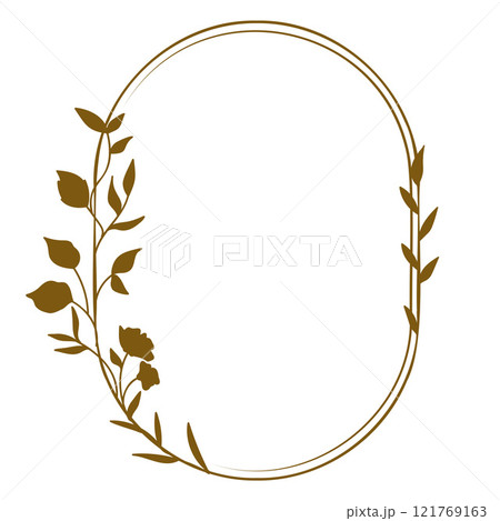 Brown floral rounded frame with twigs leaves and flowers 121769163