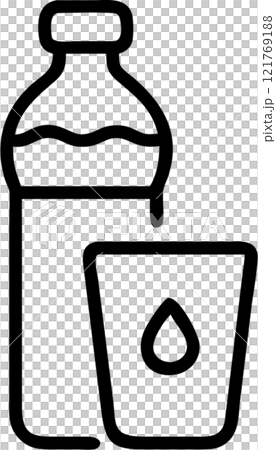 Drinking water in outline icon style, health and fitness theme. 121769188