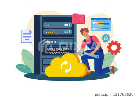 Server Maintenance Illustration concept. A flat illustration isolated on white background 121769626