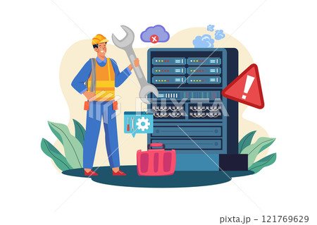 Server Maintenance Illustration concept. A flat illustration isolated on white background Server Maintenance Illustration concept. A flat illustration isolated on white background 121769629