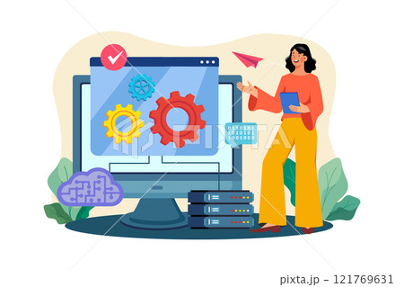 Server Maintenance Illustration concept. A flat illustration isolated on white background Server Maintenance Illustration concept. A flat illustration isolated on white background 121769631