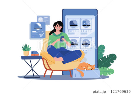 A Young Lady Uses Her Cellphone To Order Online Shopping Products A Young Lady Uses Her Cellphone To Order Online Shopping Products 121769639