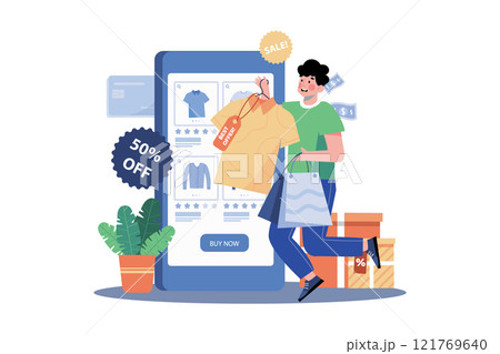 Man Buying Goods Via The Internet App 121769640