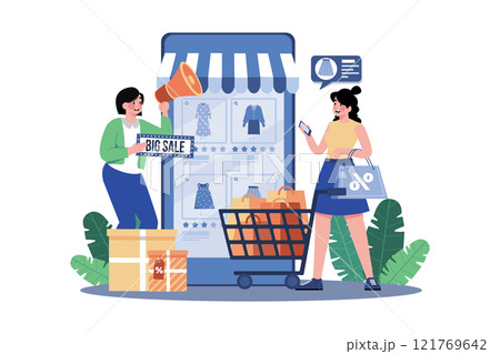 Girl Doing Online Shopping On Big Sale By Smartphone 121769642