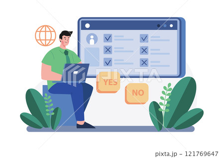 Man At Laptop With Survey Illustration concept on white background Man At Laptop With Survey Illustration concept on white background 121769647