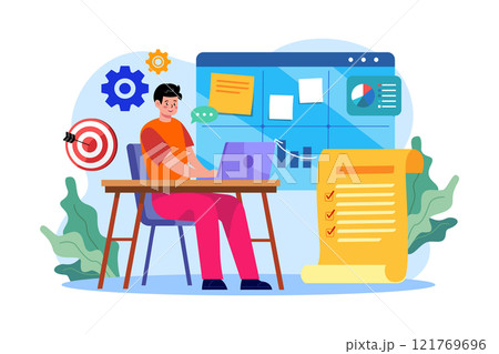 Businessman analyzing data Illustration concept on white background Businessman analyzing data Illustration concept on white background 121769696