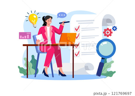 Female employee working on the tasklist 121769697