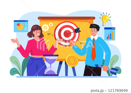 Male and female employee working on goal Male and female employee working on goal 121769699