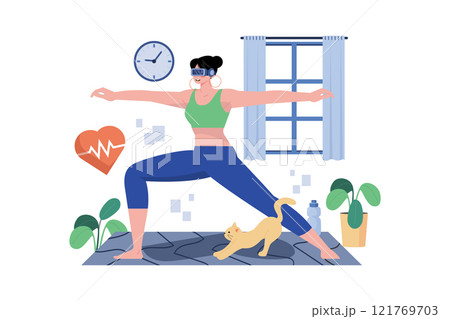 Virtual Fitness using VR Tech Illustration concept on white background 121769703