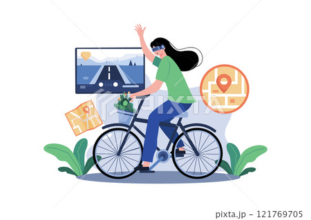Girl Doing VR cycling Illustration concept on white background 121769705