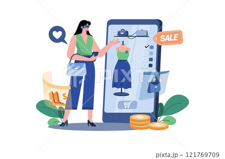 Girl doing Virtual Shopping Illustration concept on white background 121769709