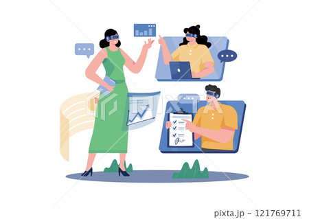 Virtual Business meeting Illustration concept on white background Virtual Business meeting Illustration concept on white background 121769711