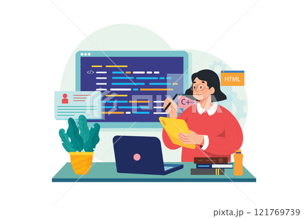 Young Female Computer Programmer Coding At Laptop 121769739