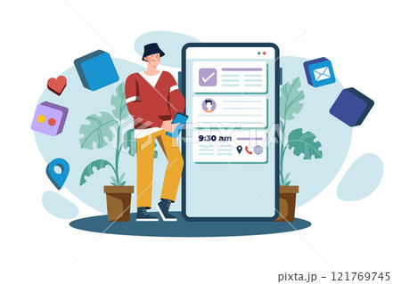 Man Introduces His Profile On The Platform Content Management System. Man Introduces His Profile On The Platform Content Management System. 121769745