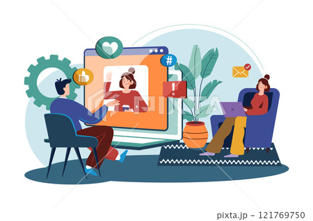 Friends Are Having A Video Call Together. Friends Are Having A Video Call Together. 121769750