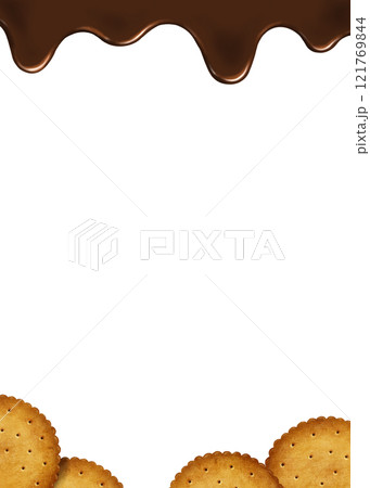 手描きの溶けたチョコレートとビスケットの縦長背景フレーム素材 121769844