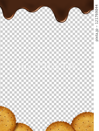 手描きの溶けたチョコレートとビスケットの縦長背景フレーム素材 121769844