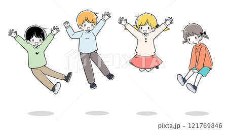 元気にジャンプする子供たちのイラスト 121769846