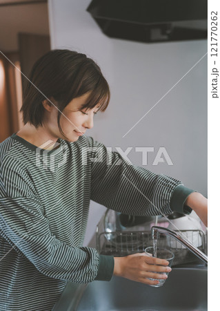 朝一、水道水を飲む 121770262