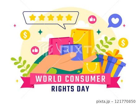 World Consumer Rights Day Vector Illustration on 15 March, Featuring Shopping Bags to Represent Consumer Rights Being Respected and Protected World Consumer Rights Day Vector Illustration on 15 March, Featuring Shopping Bags to Represent Consumer Rights Being Respected and Protected 121770850