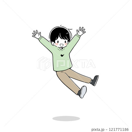 元気にジャンプする男の子のイラスト 121771186