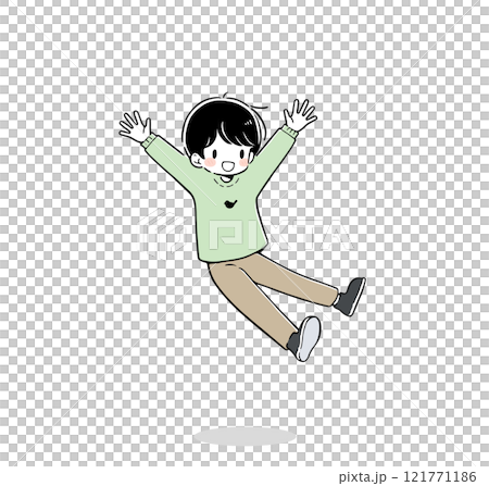 元気にジャンプする男の子のイラスト 121771186